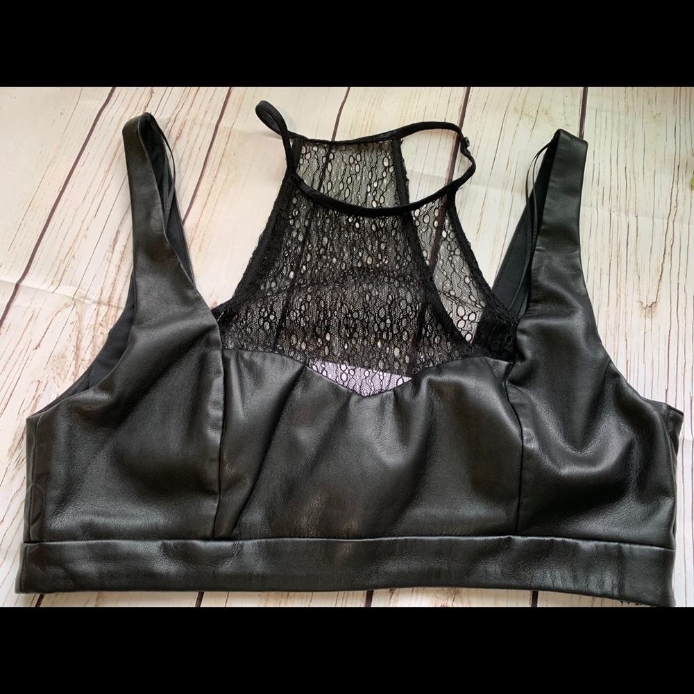Zara Trafaluc Collection Faux Leather Lace Crop To
